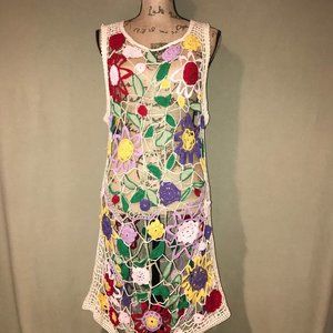 New Crochet Floral Multicolor Dress Italian Design Cotton